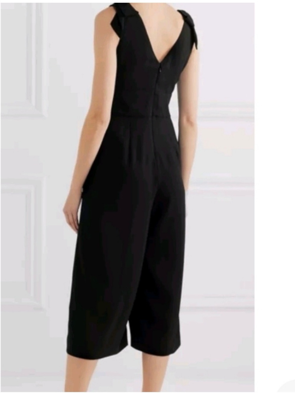 J Crew Black Sleeveless Midi Romper with V-Neck and Bow Sleeves - Picture 2 of 8